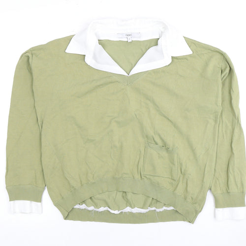 Next Women Green Collared Button-Up Long Sleeve Top
