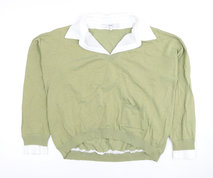 Next Women Green Collared Button-Up Long Sleeve Top