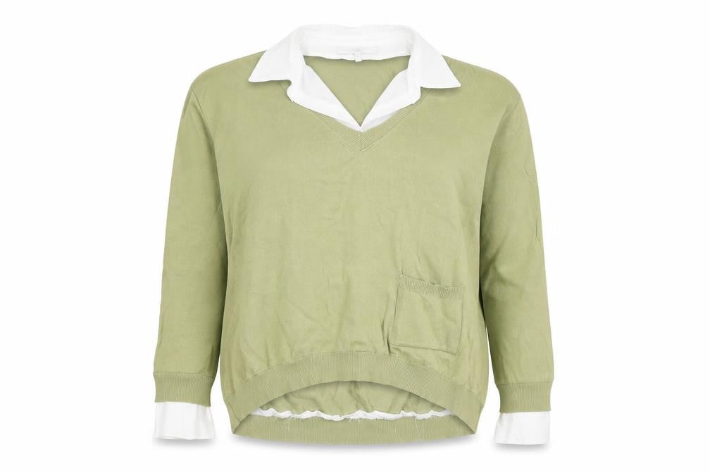 Front view of Next Women Green Collared Button-Up Long Sleeve Top