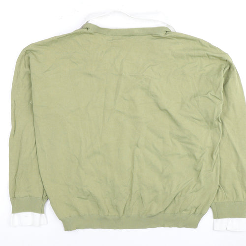 Next Women Green Collared Button-Up Long Sleeve Top