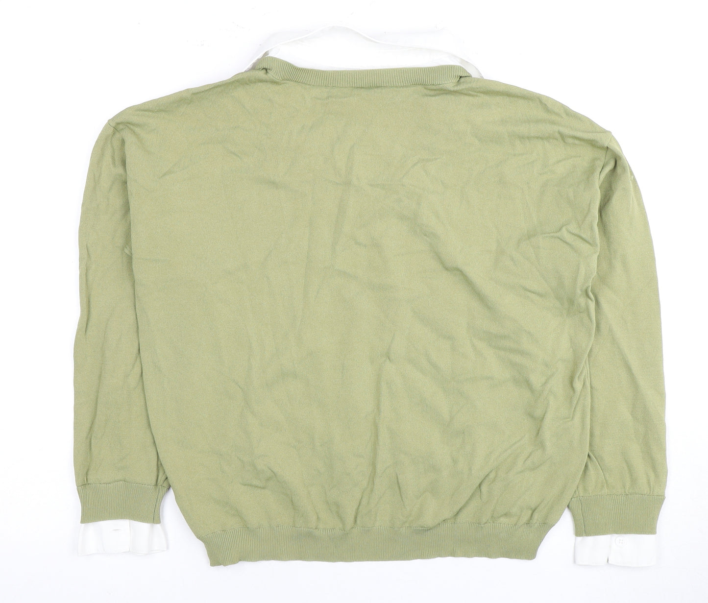 Next Women Green Collared Button-Up Long Sleeve Top