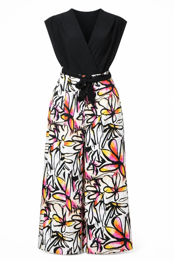 Front view of Ella Boo Women's Multicoloured Floral V-Neck Jumpsuit, size 10