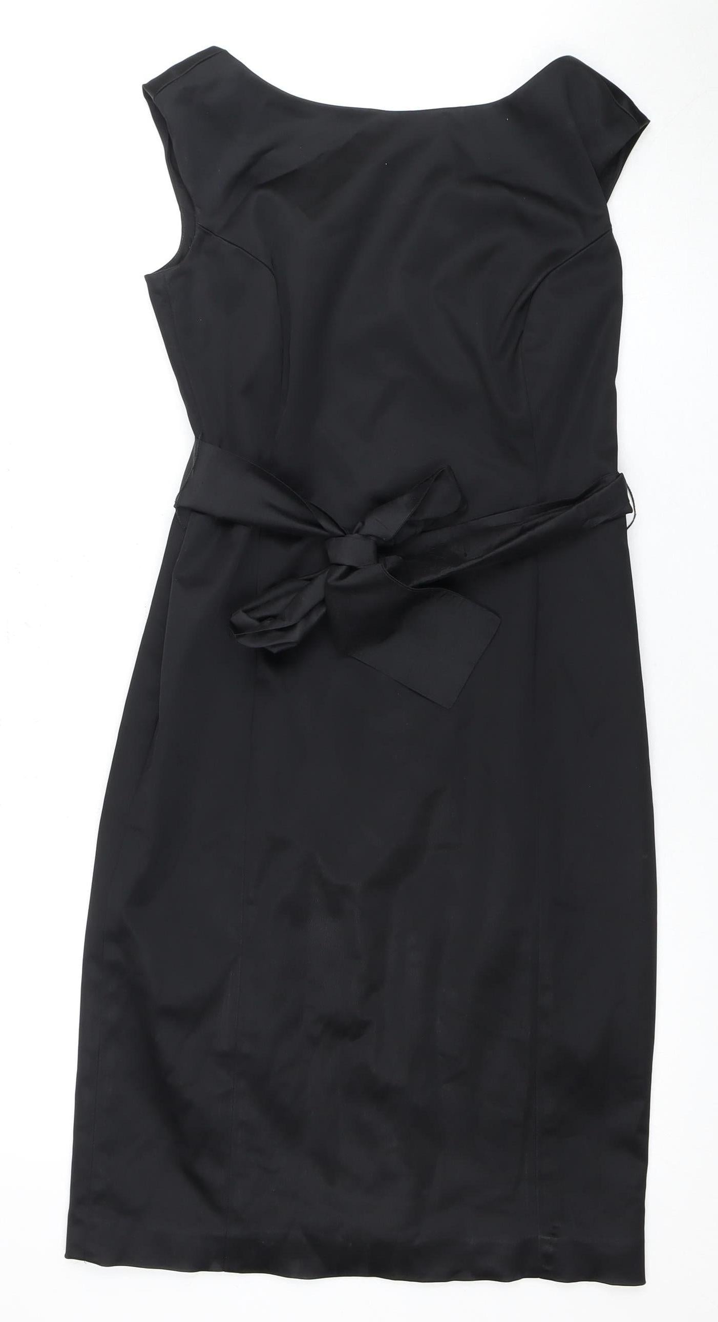 Coast Women's Black Sheath Dress with Bow Belt - Size 10