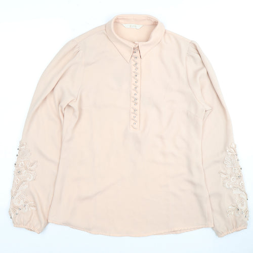 SERIL Beige Women's Long Sleeve Beaded Blouse Size 10