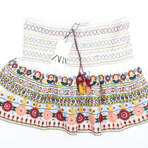 ZARA White Women Peasant Short Skirt Size 2 Cotton