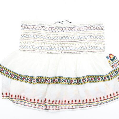 ZARA White Women Peasant Short Skirt Size 2 Cotton