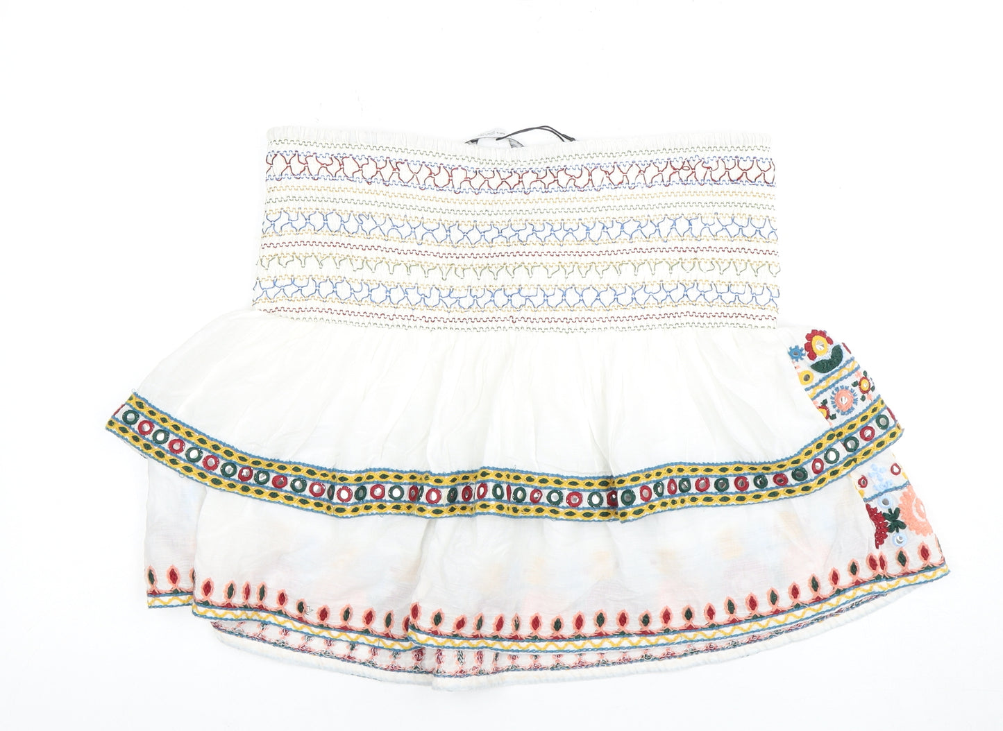 ZARA White Women Peasant Short Skirt Size 2 Cotton