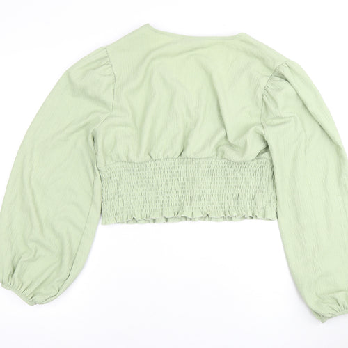 Monki Women's Green Cropped V-Neck Blouse, L