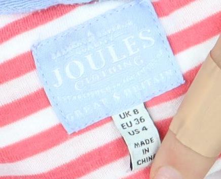 Joules Women's Pink Striped Full Zip Hoodie Size 8