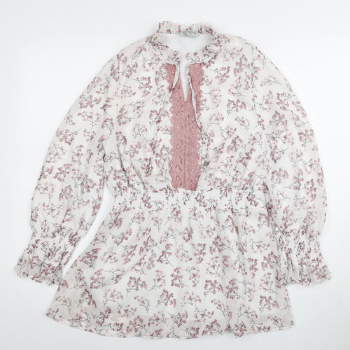Aranjor Women's Floral High Neck Tunic Blouse - Size 10