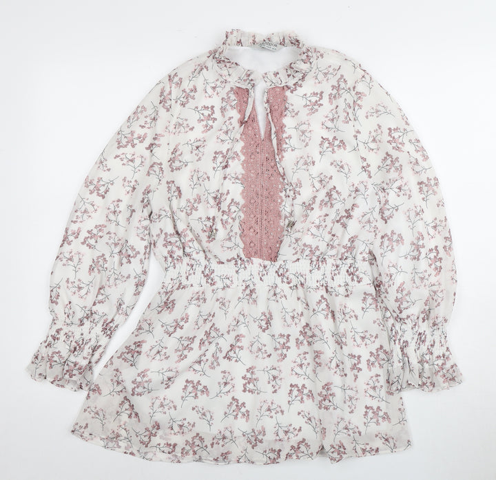 Aranjor Women's Floral High Neck Tunic Blouse - Size 10