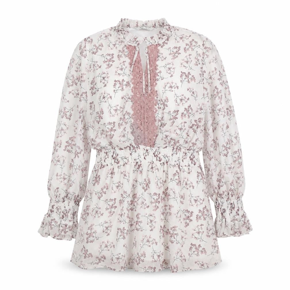 Front view of Aranjor Women's Floral High Neck Tunic Blouse -, size 10
