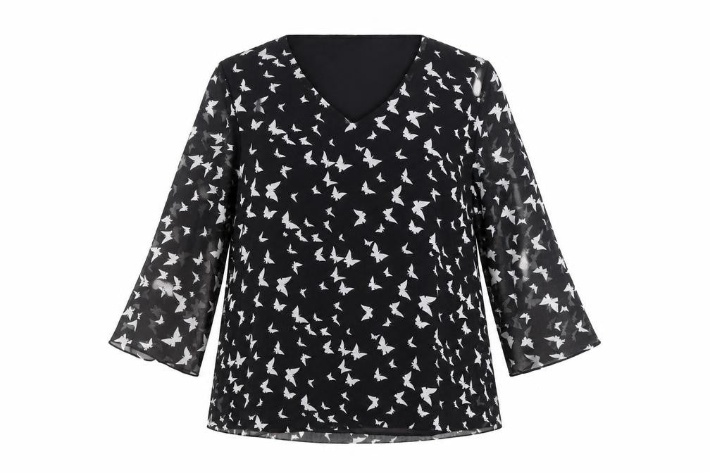 Front view of Annabelle Women's Black Butterfly Blouse, size 18