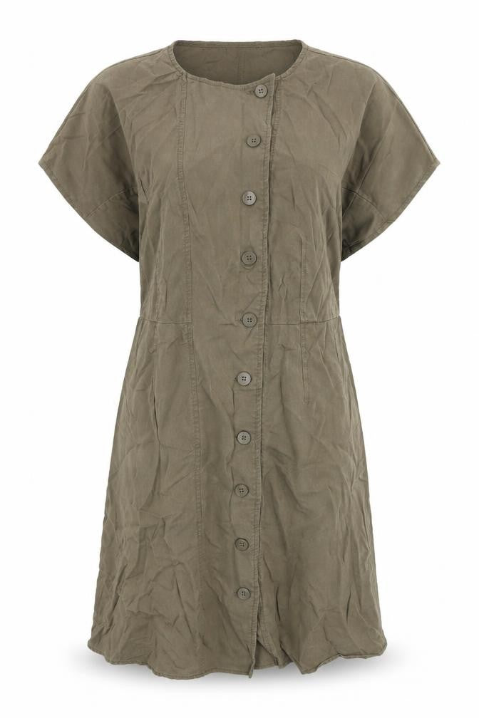 Front view of Oliver Bonas Women's Brown Button Dress, size 10