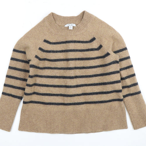 Next Women Beige Striped Wool Pullover Jumper M