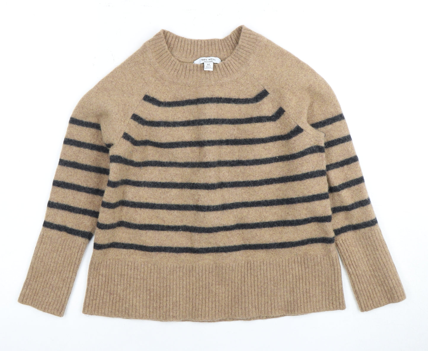 Next Women Beige Striped Wool Pullover Jumper M