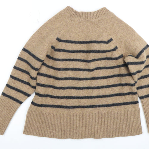 Next Women Beige Striped Wool Pullover Jumper M