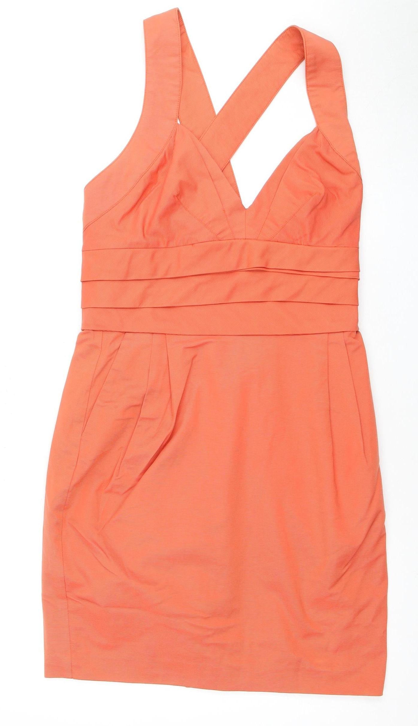Reiss Women's Orange Knee Length Bodycon Dress Size 6