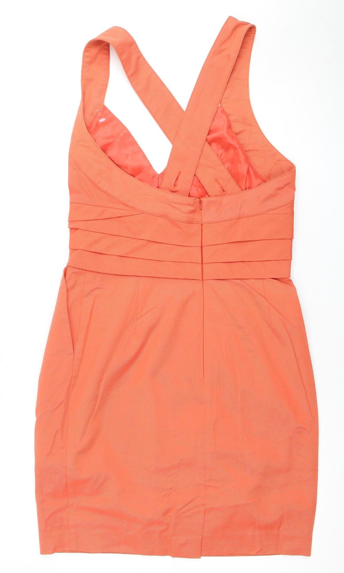Reiss Women's Orange Knee Length Bodycon Dress Size 6