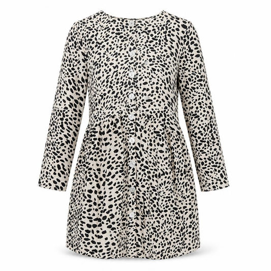 Front view of Girl In Mind Women's Black Animal Print A-Line Dress, size 10
