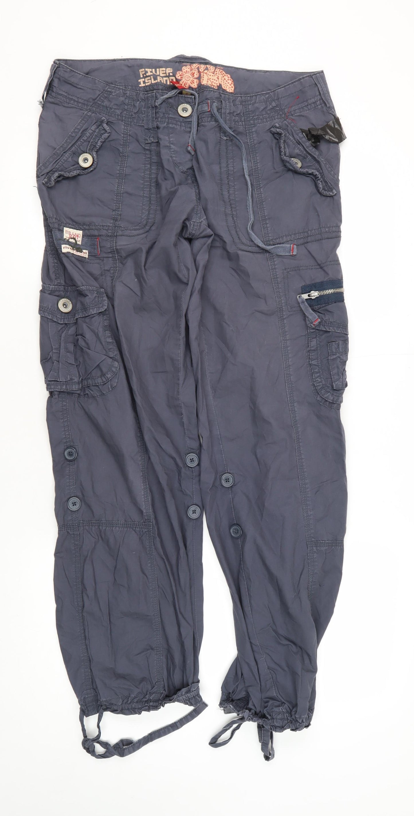River Island Women's Blue Cargo Trousers Size 12 Cotton