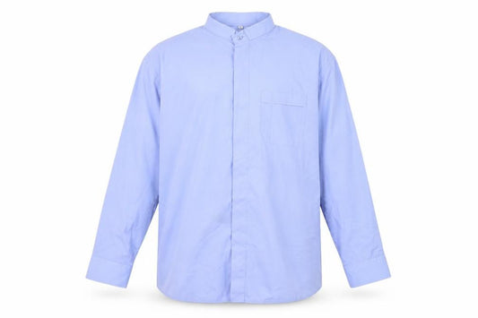 Front view of Reliant Men's Blue Long Sleeve Button-Up Shirt