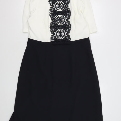 Hobbs Women's Ivory & Black Sheath Dress, Size 14, Classic Elegance