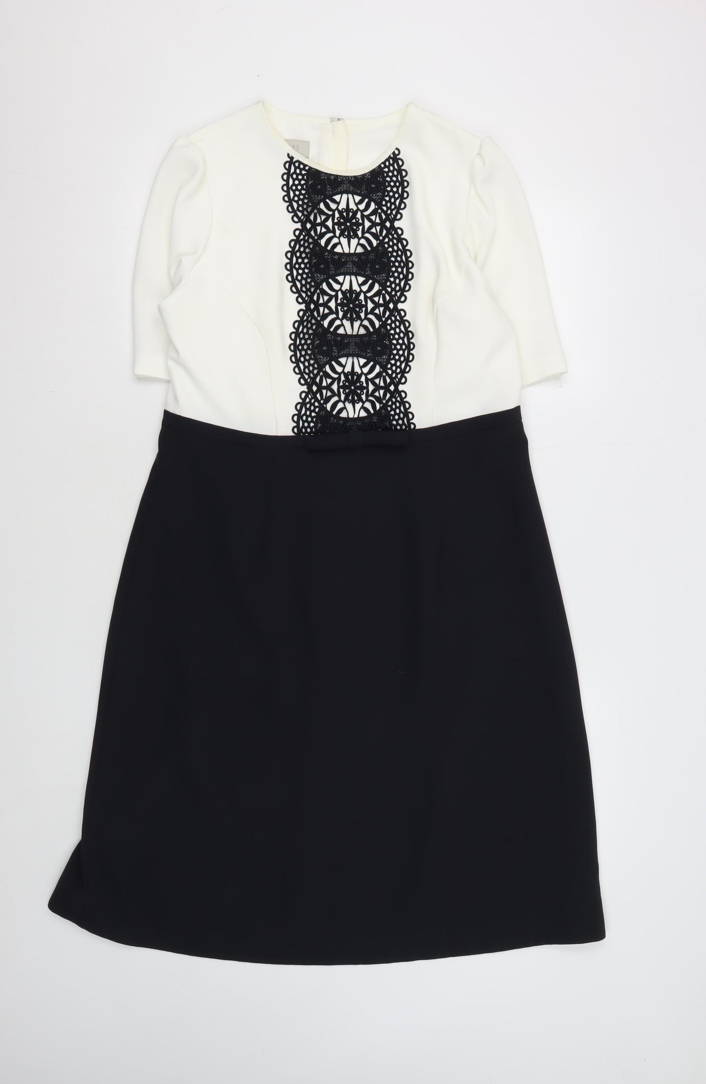 Hobbs Women's Ivory & Black Sheath Dress, Size 14, Classic Elegance