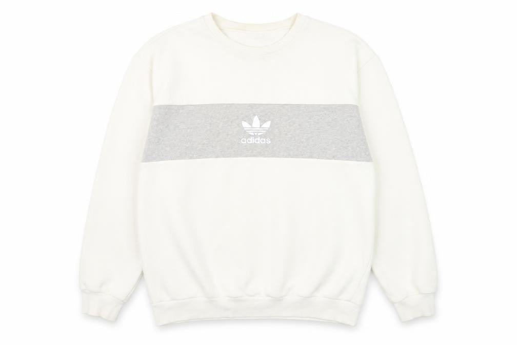 Front view of Adidas Men's White Pullover Logo Sweatshirt, size M