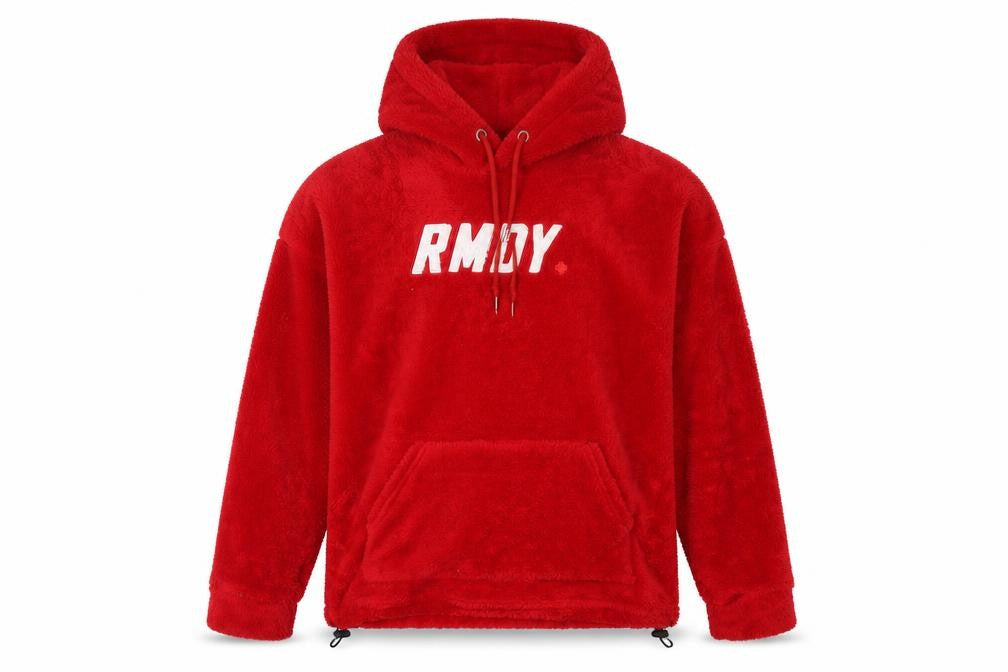 Front view of RMDY Men's Red Pullover Hoodie M Fleece Logo