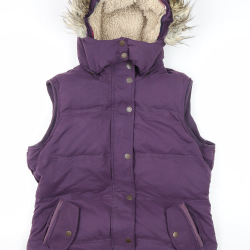 Fat Face Women's Purple Puffer Vest Size 14, Hooded Sleeveless