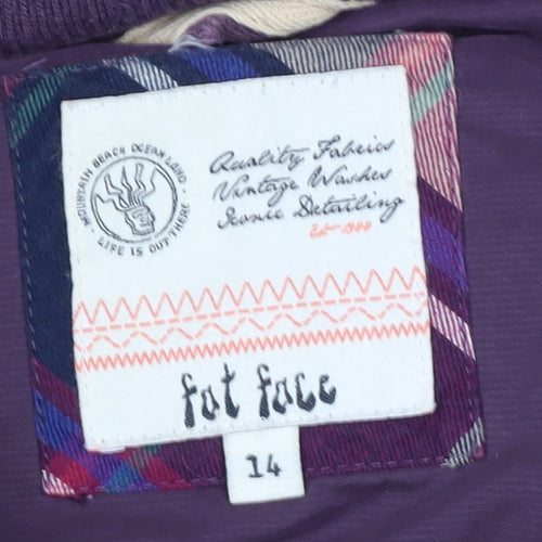 Fat Face Women's Purple Puffer Vest Size 14, Hooded Sleeveless
