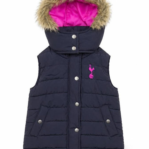 Tottenham Hotspur Girls Black Puffer Jacket, Hooded 2-3 years