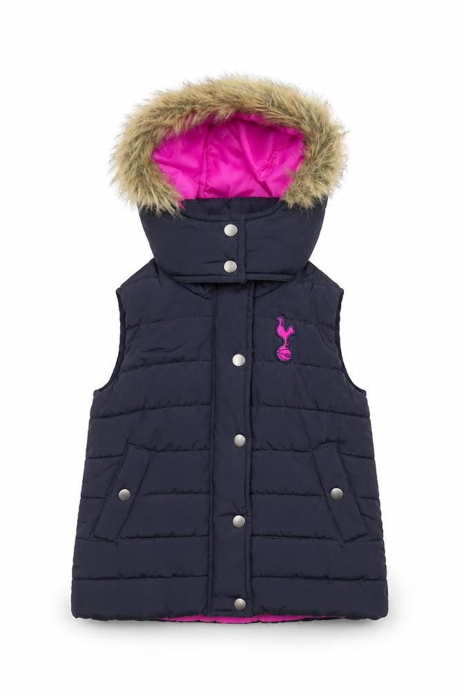Tottenham Hotspur Girls Black Puffer Jacket, Hooded 2-3 years