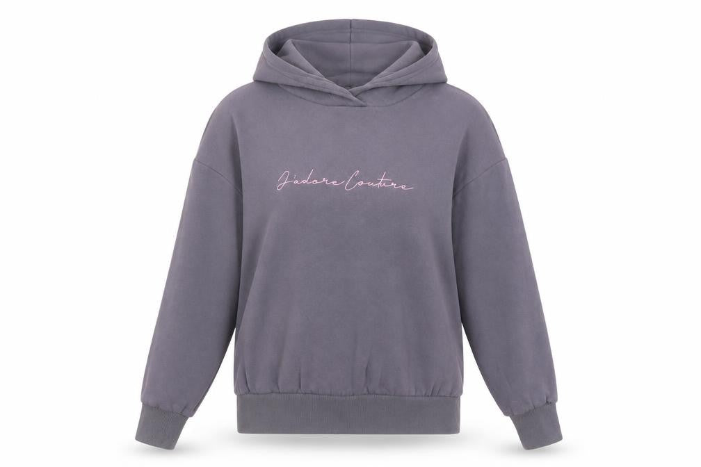 Front view of J'adore Couture Women's Grey, size 14, Pullover Hoodie