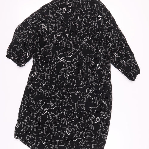 Whistles Women's Black Animal Print Shirt Dress S