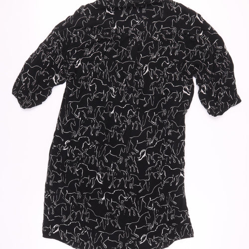 Whistles Women's Black Animal Print Shirt Dress S