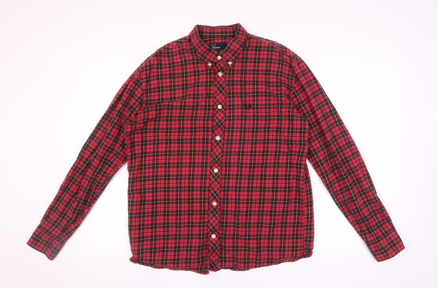 Fred Perry Men's Red Plaid Button-Up Shirt XL