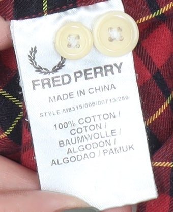 Fred Perry Men's Red Plaid Button-Up Shirt XL