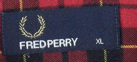 Fred Perry Men's Red Plaid Button-Up Shirt XL