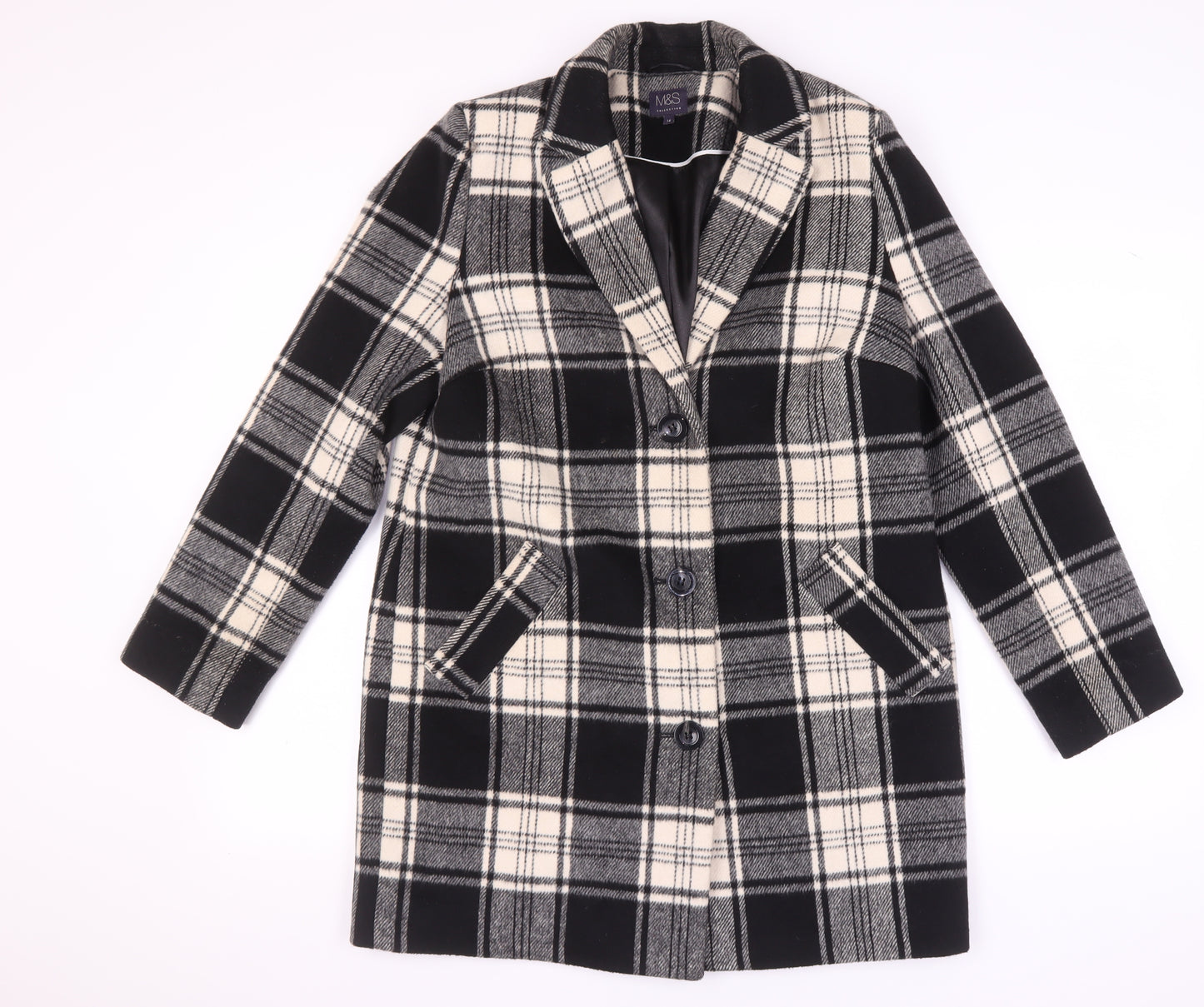 Marks and Spencer Women's Black Check Coat Size 14