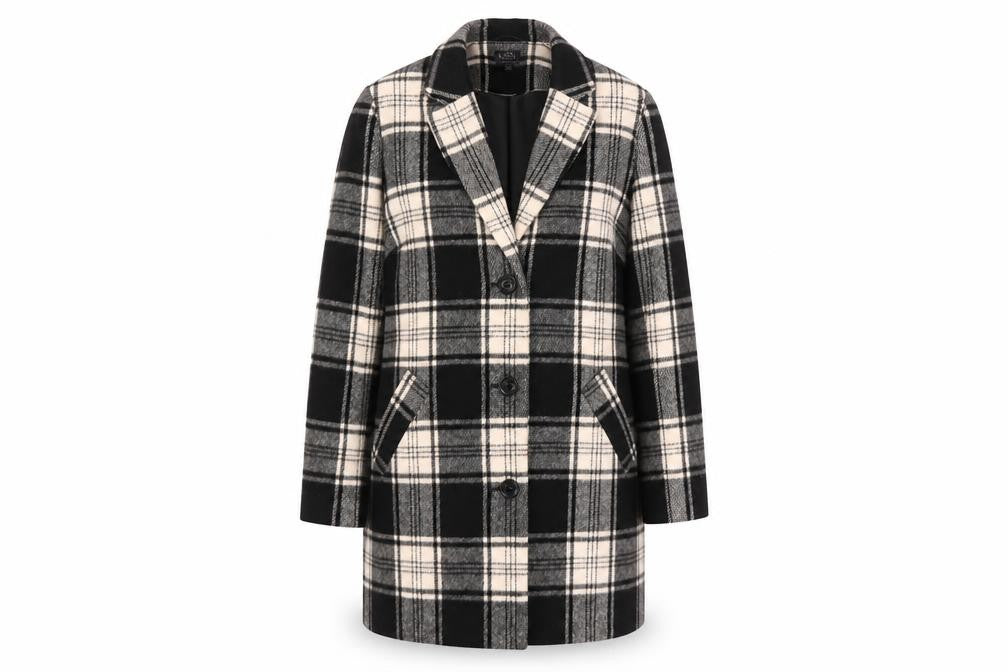 Front view of Marks & Spencer Women's Black Check Coat, size 14