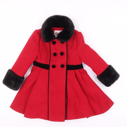 St Bernard Girls Red Faux Fur Trim Coat, 18-24 Months