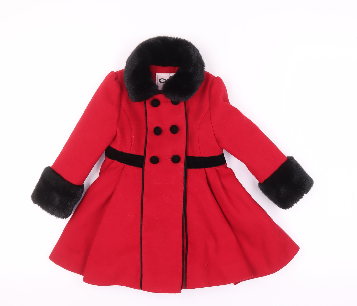 St Bernard Girls Red Faux Fur Trim Coat, 18-24 Months
