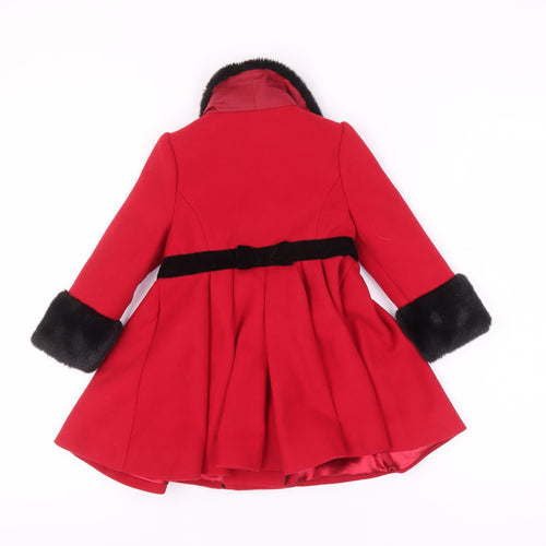 St Bernard Girls Red Faux Fur Trim Coat, 18-24 Months