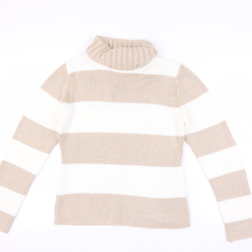 Kaliko Women's Beige Striped Roll Neck Jumper Size 10