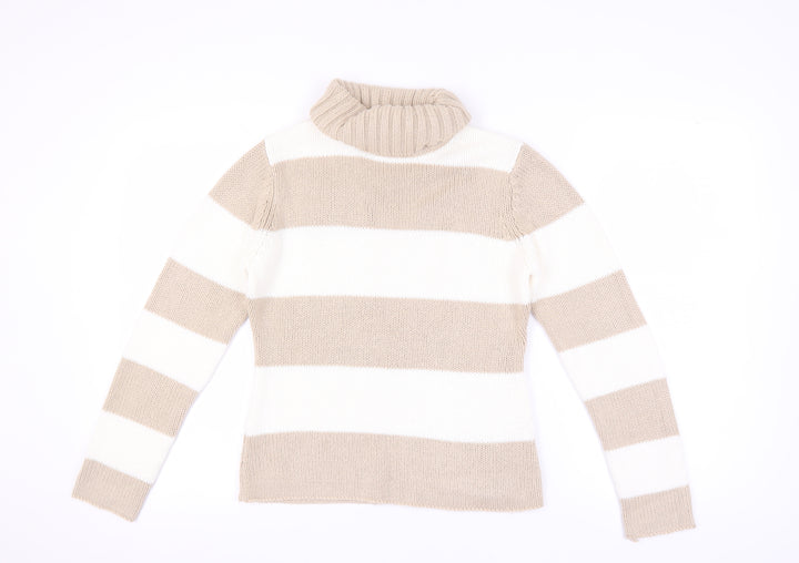 Kaliko Women's Beige Striped Roll Neck Jumper Size 10