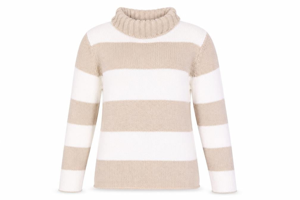 Front view of Kaliko Women's Beige Striped Roll Neck Jumper, size 10