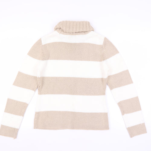 Kaliko Women's Beige Striped Roll Neck Jumper Size 10
