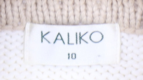Kaliko Women's Beige Striped Roll Neck Jumper Size 10